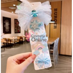 Clema pentru par metalica AGF013TT - Argintiu cu fundite Albastre, Set 5 bucati